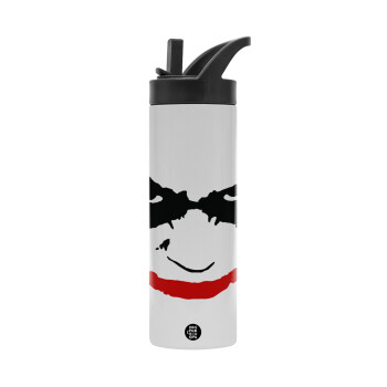 The joker smile, Μεταλλικό παγούρι θερμός με καλαμάκι & χειρολαβή, ανοξείδωτο ατσάλι (Stainless steel 304), διπλού τοιχώματος, 600ml