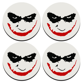 The joker smile, SET of 4 round wooden coasters (9cm)