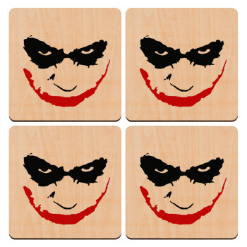 The joker smile, ΣΕΤ x4 Σουβέρ ξύλινα τετράγωνα plywood (9cm)
