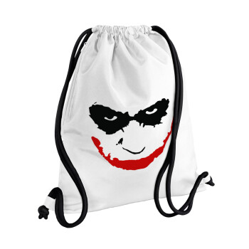 The joker smile, Τσάντα πλάτης πουγκί GYMBAG λευκή, με τσέπη (40x48cm) & χονδρά κορδόνια