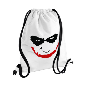 The joker smile, Backpack pouch GYMBAG white, with pocket (40x48cm) & thick cords