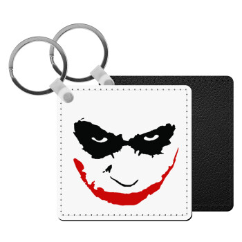 The joker smile, Μπρελόκ Δερματίνη, τετράγωνο ΜΑΥΡΟ (5x5cm)