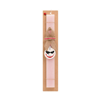 The joker smile, Easter Set, wooden keychain & scented flat Easter candle (30cm) (PINK)