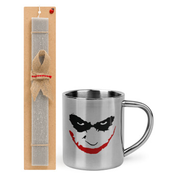 The joker smile, Easter Set, metallic thermal cup (300ml) & Easter aromatic flat candle (30cm) (GRAY)