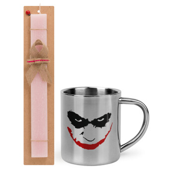 The joker smile, Πασχαλινό Σετ, μεταλλική κούπα θερμό (300ml) & πασχαλινή λαμπάδα αρωματική πλακέ (30cm) (ΡΟΖ)