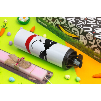 The joker smile, Πασχαλινή Λαμπάδα με Travel Tumbler θερμό με διπλό καπάκι (600ml, BPA free) & κερί αρωματικό πλακέ (30cm) (ΡΟΖ)