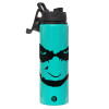 Metallic water bottle with safety lid, 850ml aluminum