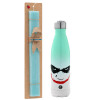 Easter Set, Metallic green/white thermos (Stainless steel), double-walled, 500ml & scented flat Easter candle (30cm) (TURQUOISE)