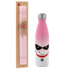 Easter Set, Metallic pink/white (Stainless steel) thermos, double-walled, 500ml & aromatic flat Easter candle (30cm) (PINK)