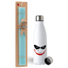 Easter Set, metallic stainless steel water bottle (750ml) & aromatic flat Easter candle (30cm) (TURQUOISE)
