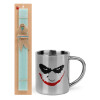 Easter Set, metallic thermal cup (300ml) & aromatic flat Easter candle (30cm) (TURQUOISE)
