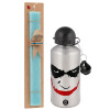 Easter Set, metallic silver aluminum water bottle (500ml) & scented flat Easter candle (30cm) (TURQUOISE)