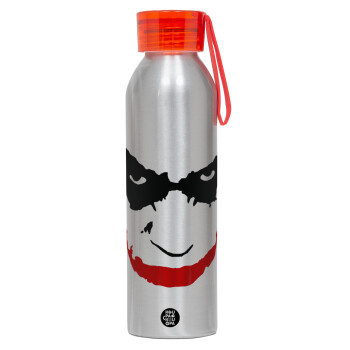 The joker smile, Αλουμινένιο Αθλητικό Μπουκάλι 650ml – Ασημί με Κόκκινο Καπάκι και Λουράκι Σιλικόνης