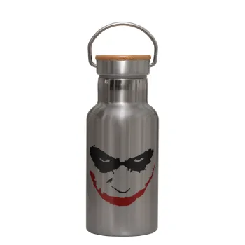The joker smile, Μεταλλικό παγούρι θερμός (Stainless steel) Ασημένιο με ξύλινο καπακι (bamboo), διπλού τοιχώματος, 350ml