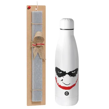 The joker smile, Easter Set, metallic stainless thermos bottle (500ml) & scented flat Easter candle (30cm) (GRAY)