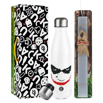 The joker smile, Easter candle, metallic white thermos bottle (500ml) & aromatic flat candle (30cm) (GRAY)