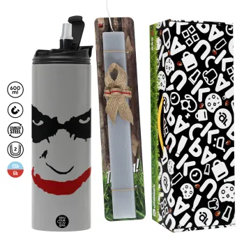 The joker smile, Easter candle with Grey Tumbler Thermo 600ml & aromatic flat candle (30cm) (GREY)
