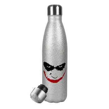 The joker smile, Metallic Glitter Silver Thermos Flask (Stainless steel), double-walled, 500ml