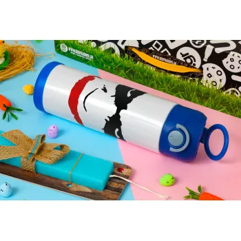 The joker smile, Easter candle, Childrens hot water bottle, stainless steel, with safety straw, BLUE (500ml)