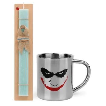 The joker smile, Easter Set, metallic thermal cup (300ml) & aromatic flat Easter candle (30cm) (TURQUOISE)