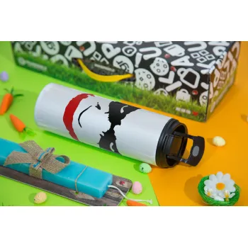 The joker smile, Easter candle,Travel Tumbler 2 Lids, with metal straw & cleaning brush & aromatic flat candle (30cm) (BLUE)