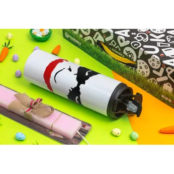 The joker smile, Easter candle,Travel Tumbler 2 Lids, with metal straw & cleaning brush & aromatic flat candle (30cm) (PINK)