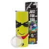 Neon Yellow Travel Tumbler, with metal straw (Stainless steel 304 Food grade, BPA free, 600ml)