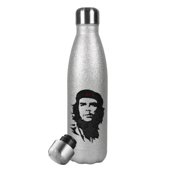 Che Guevara, Μεταλλικό παγούρι θερμός Glitter Aσημένιο (Stainless steel), διπλού τοιχώματος, 500ml