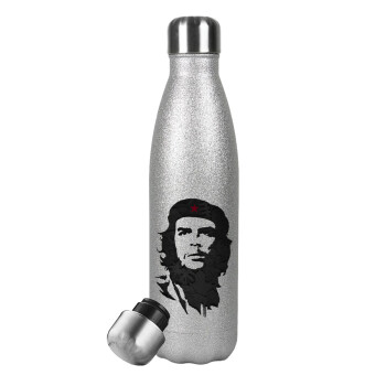 Che Guevara, Metallic Glitter Silver Thermos Flask (Stainless steel), double-walled, 500ml