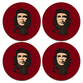 Che Guevara, ΣΕΤ x4 Σουβέρ ξύλινα στρογγυλά plywood (9cm)