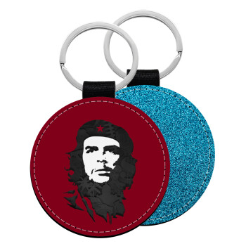 Che Guevara, Μπρελόκ Δερματίνη, στρογγυλό ΜΠΛΕ (5cm)