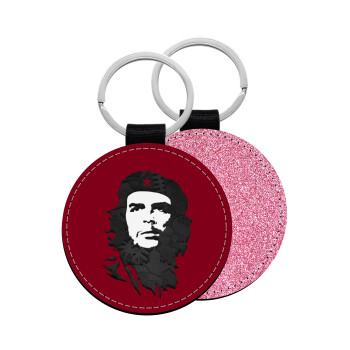 Che Guevara, Μπρελόκ Δερματίνη, στρογγυλό ΡΟΖ (5cm)