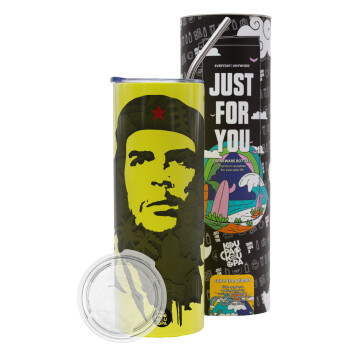 Che Guevara, Neon Yellow Travel Tumbler θερμό, μεταλλικό καλαμάκι(Ανωξείδωτο 304 Food grade, BPA free, 600ml)