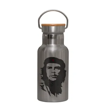 Che Guevara, Μεταλλικό παγούρι θερμός (Stainless steel) Ασημένιο με ξύλινο καπακι (bamboo), διπλού τοιχώματος, 350ml