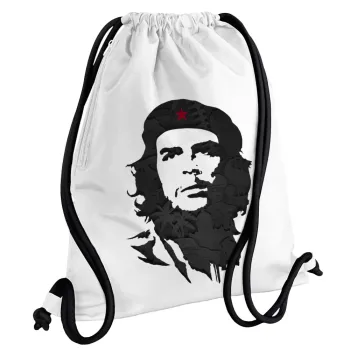 Che Guevara, Τσάντα πλάτης πουγκί GYMBAG λευκή, με τσέπη (40x48cm) & χονδρά κορδόνια