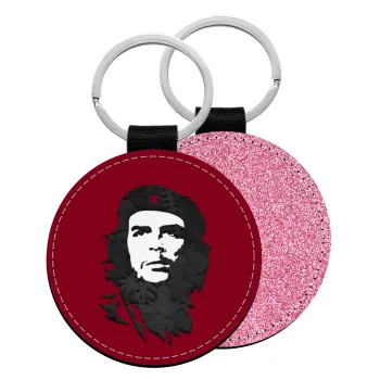 Che Guevara, Μπρελόκ Δερματίνη, στρογγυλό ΡΟΖ (5cm)