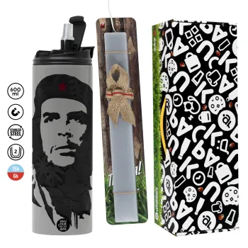 Che Guevara, Πασχαλινή Λαμπάδα με Travel Tumbler θερμό (600ml, BPA free) & κερί αρωματικό πλακέ (30cm) (ΓΚΡΙ)