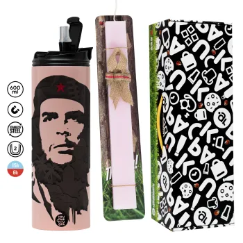 Che Guevara, Πασχαλινή Λαμπάδα με  ΡΟΖ Travel Tumbler θερμό (600ml, BPA free) & κερί αρωματικό πλακέ (30cm) (ΡΟΖ)