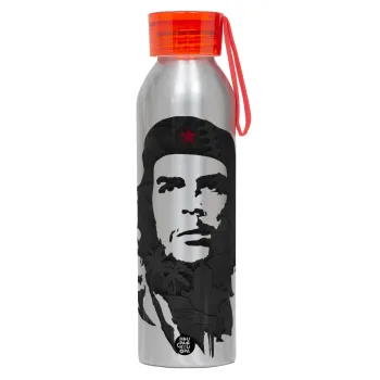 Che Guevara, Αλουμινένιο Αθλητικό Μπουκάλι 650ml – Ασημί με Κόκκινο Καπάκι και Λουράκι Σιλικόνης
