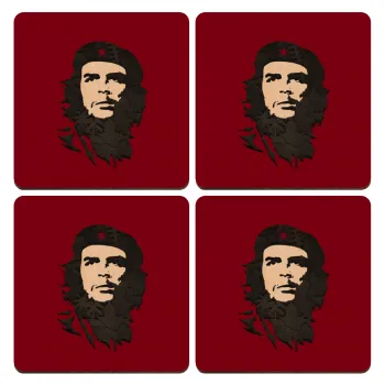 Che Guevara, ΣΕΤ x4 Σουβέρ ξύλινα τετράγωνα plywood (9cm)