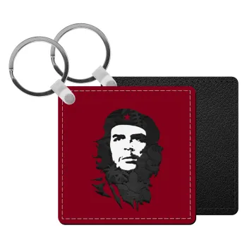 Che Guevara, Μπρελόκ Δερματίνη, τετράγωνο ΜΑΥΡΟ (5x5cm)