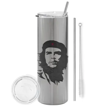 Che Guevara, Tumbler ποτήρι θερμό Ασημένιο από ανοξείδωτο ατσάλι 600ml, με μεταλλικό καλαμάκι & βούρτσα καθαρισμού