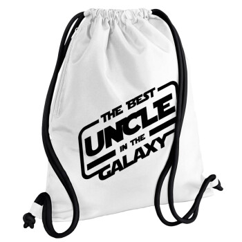 The Best UNCLE in the Galaxy, Backpack pouch GYMBAG white, with pocket (40x48cm) & thick cords