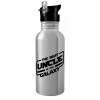 Water bottle Silver with straw, stainless steel 600ml