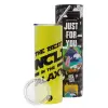 Neon Yellow Travel Tumbler, with metal straw (Stainless steel 304 Food grade, BPA free, 600ml)