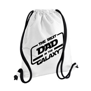 The Best DAD in the Galaxy, Τσάντα πλάτης πουγκί GYMBAG λευκή, με τσέπη (40x48cm) & χονδρά κορδόνια