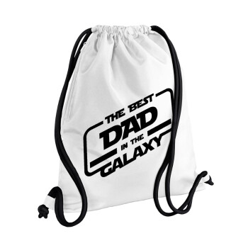 The Best DAD in the Galaxy, Backpack pouch GYMBAG white, with pocket (40x48cm) & thick cords