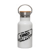 Metallic thermos (Stainless steel) White with wooden lid (bamboo), double-walled, 350ml