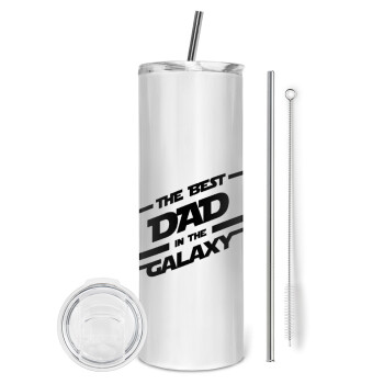 The Best DAD in the Galaxy, Tumbler ποτήρι θερμό από ανοξείδωτο ατσάλι 600ml, με μεταλλικό καλαμάκι & βούρτσα καθαρισμού