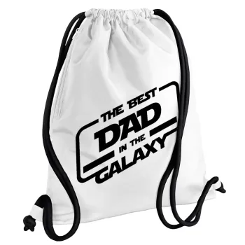 The Best DAD in the Galaxy, Backpack pouch GYMBAG white, with pocket (40x48cm) & thick cords